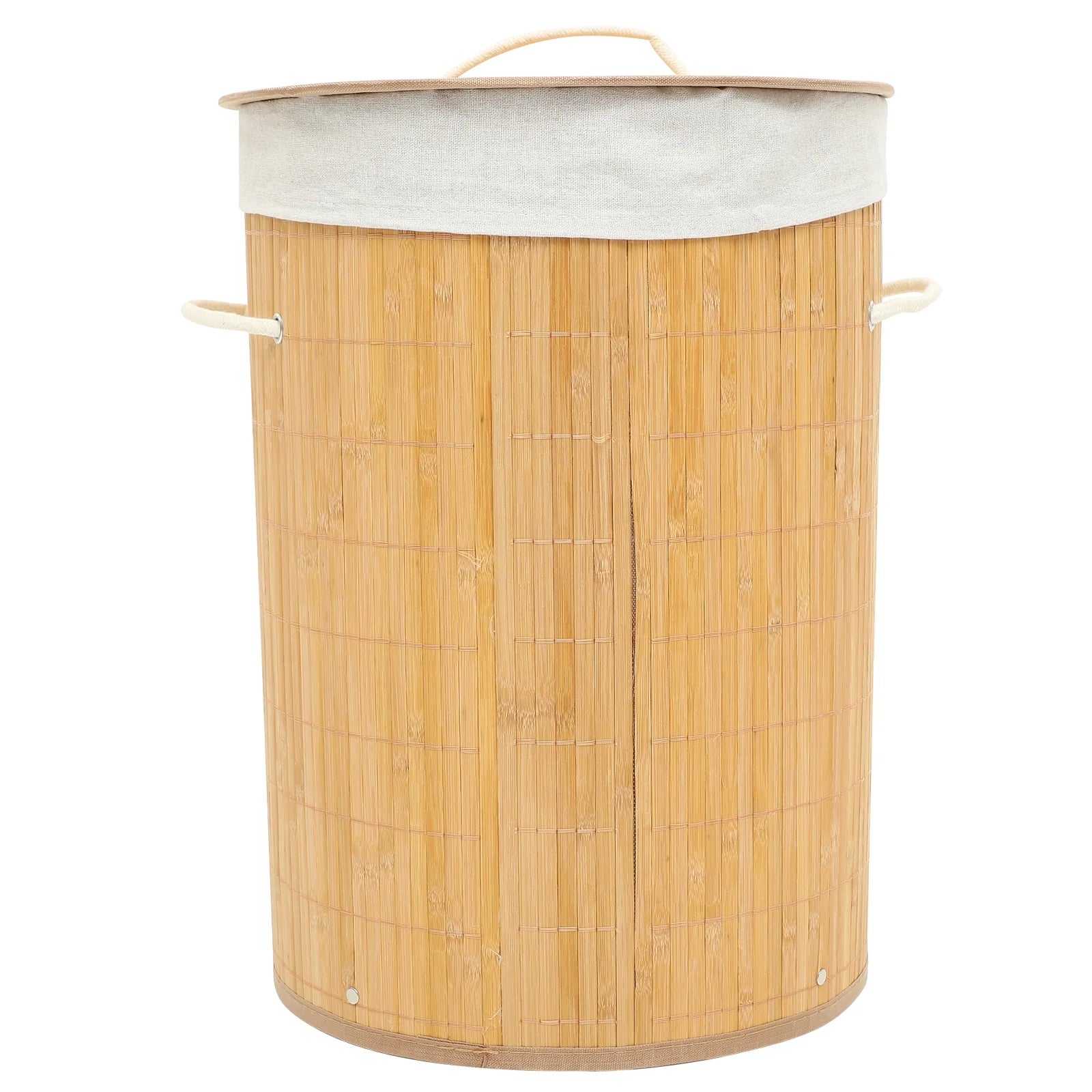 Circular Bamboo Covered Laundry Basket