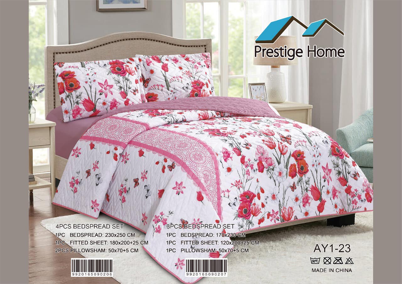 Pink Floral Bedspread 3 Pieces - Single