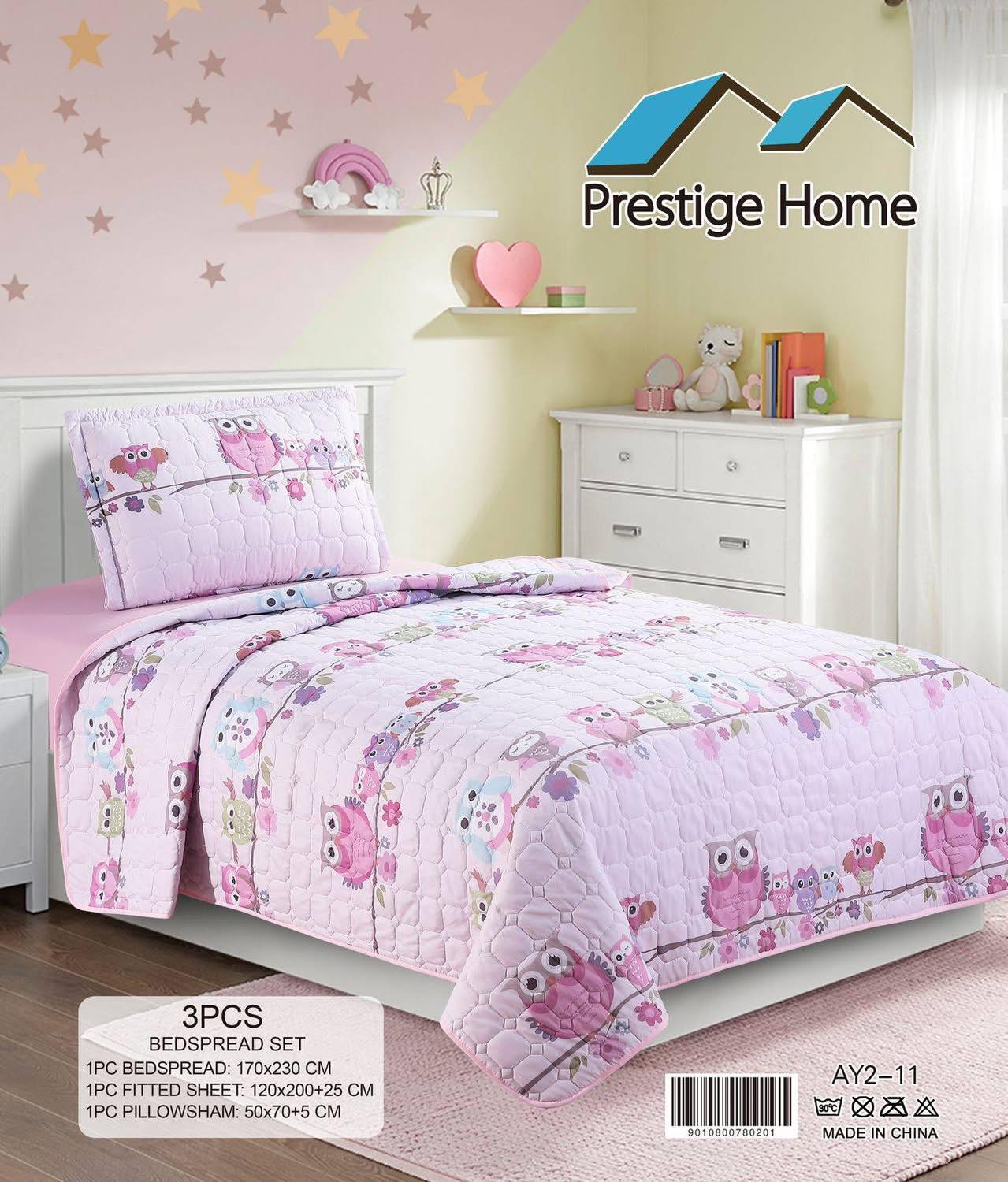 Pink Owls Bedspread- 3 pieces