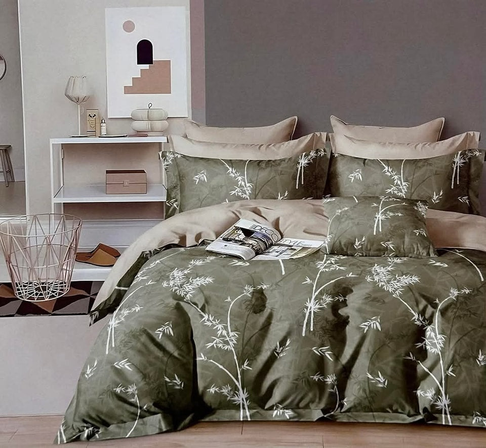 Olive Bamboo Botanical Bedding Set - Single