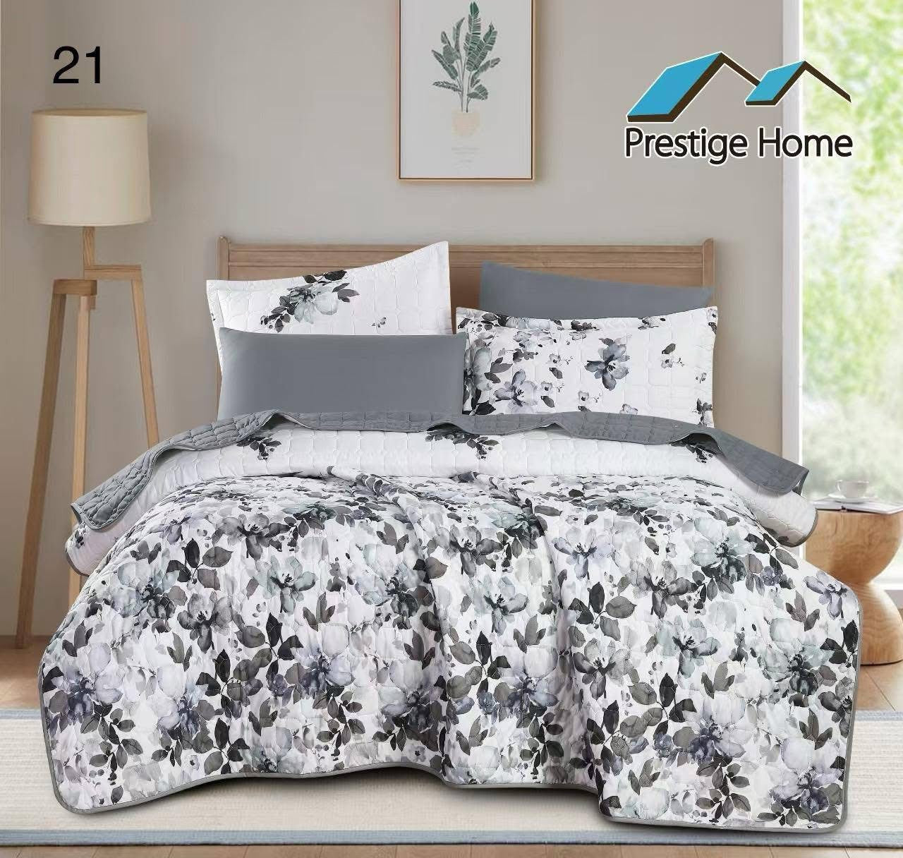 Monochrome Bloom Luxe Bedspread Set - Single