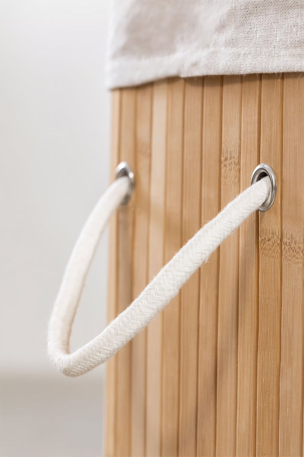 Circular Bamboo Covered Laundry Basket