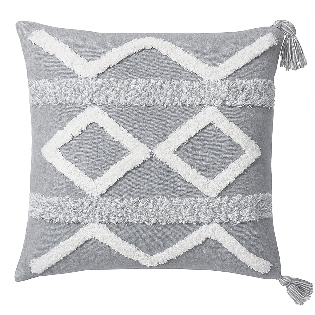 Boho Diamond & Chevron Tassel Cushion Cover - 45x45 cm