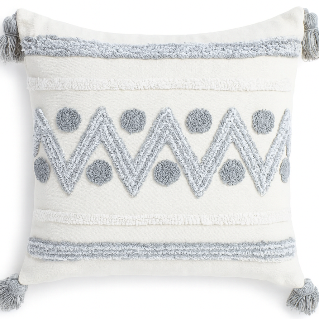 Zigzag Dots Boho Cushion with Tassels