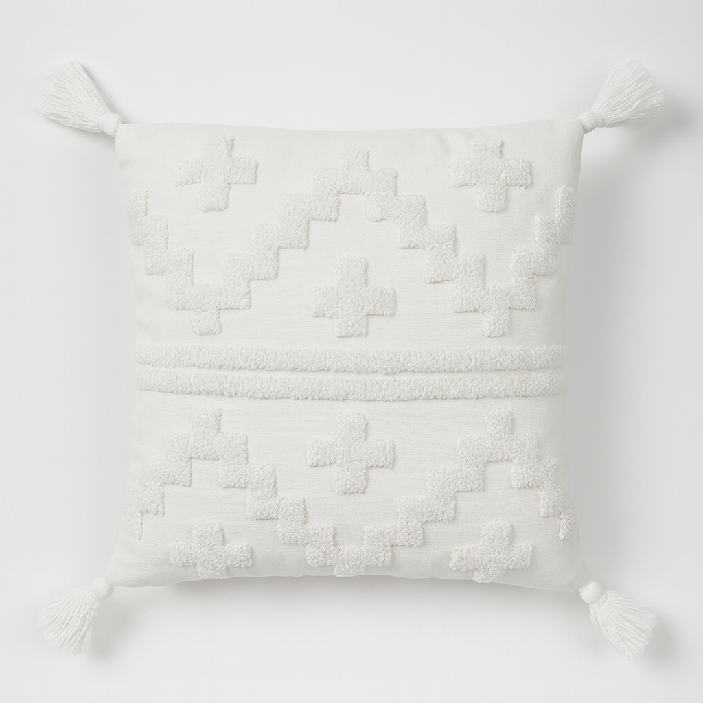 Nordic Cross Pattern Cushion Cover with Tassels - 45x45 cm