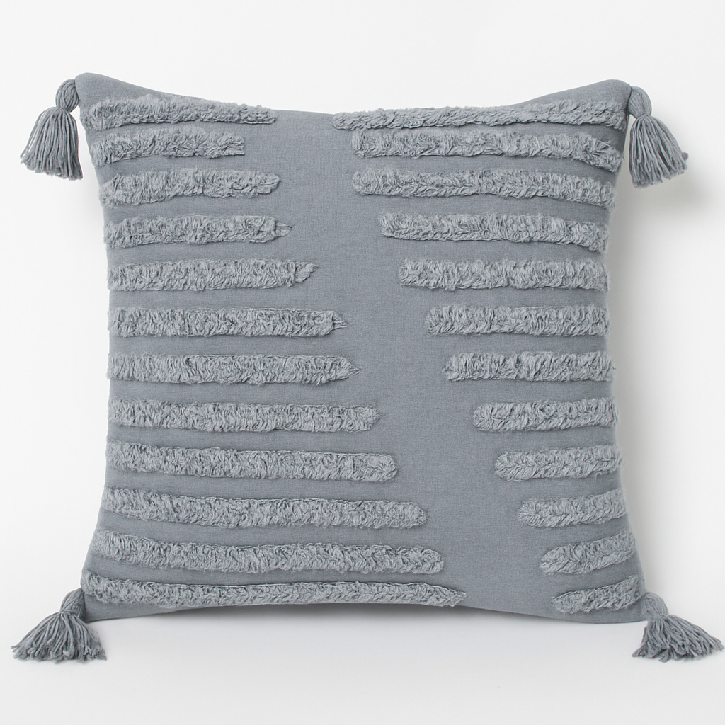 Grey Textured Tassel Cushion - 45x45 cm