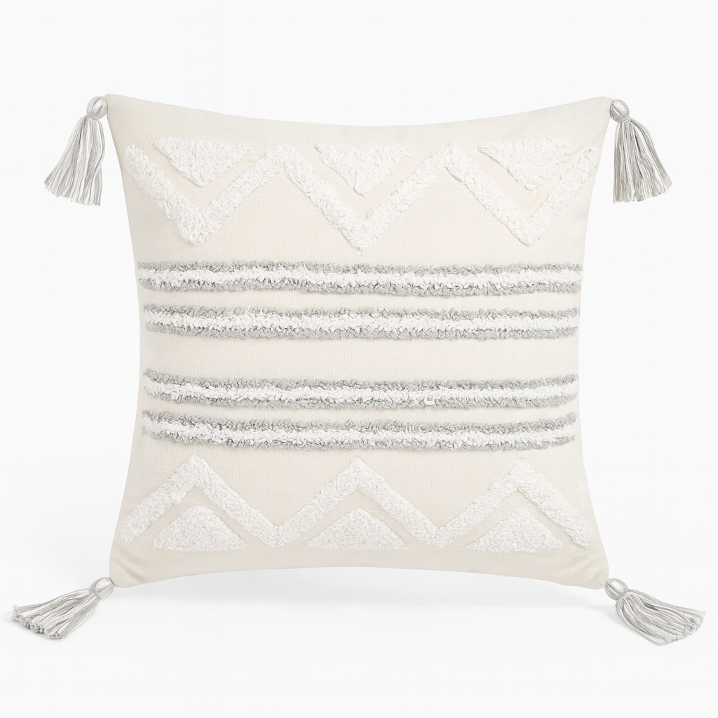 Ivory Geo-Tassel Decorative Cushion - 45x45 cm
