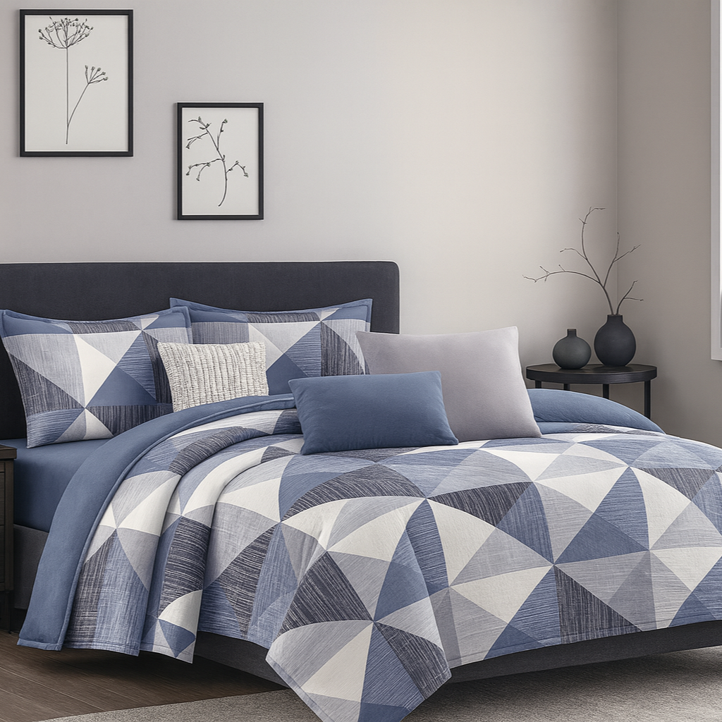 Geometric Blue Bedding Set - King