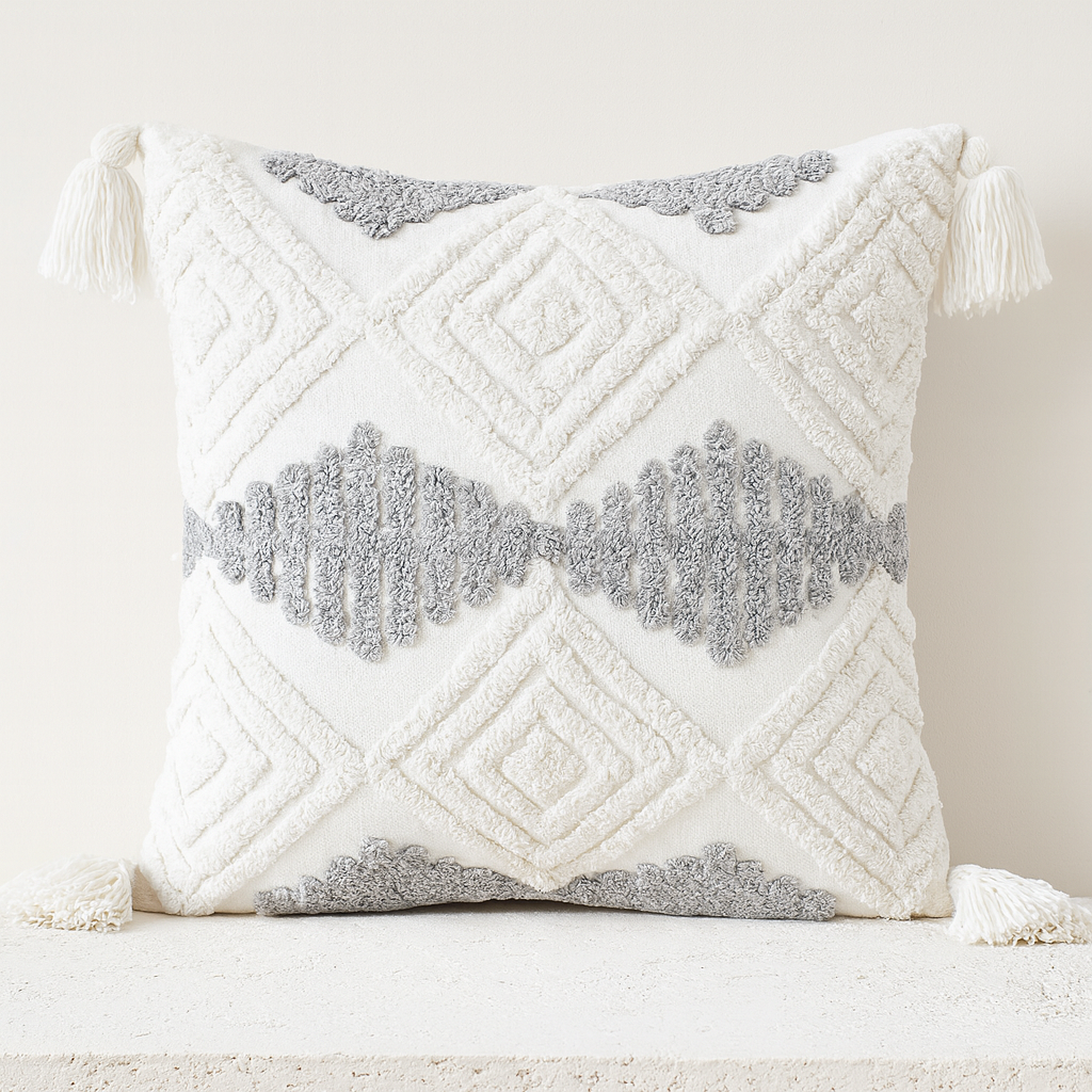 Diamond Weave Cushion with Tassels - 45×45 cm
