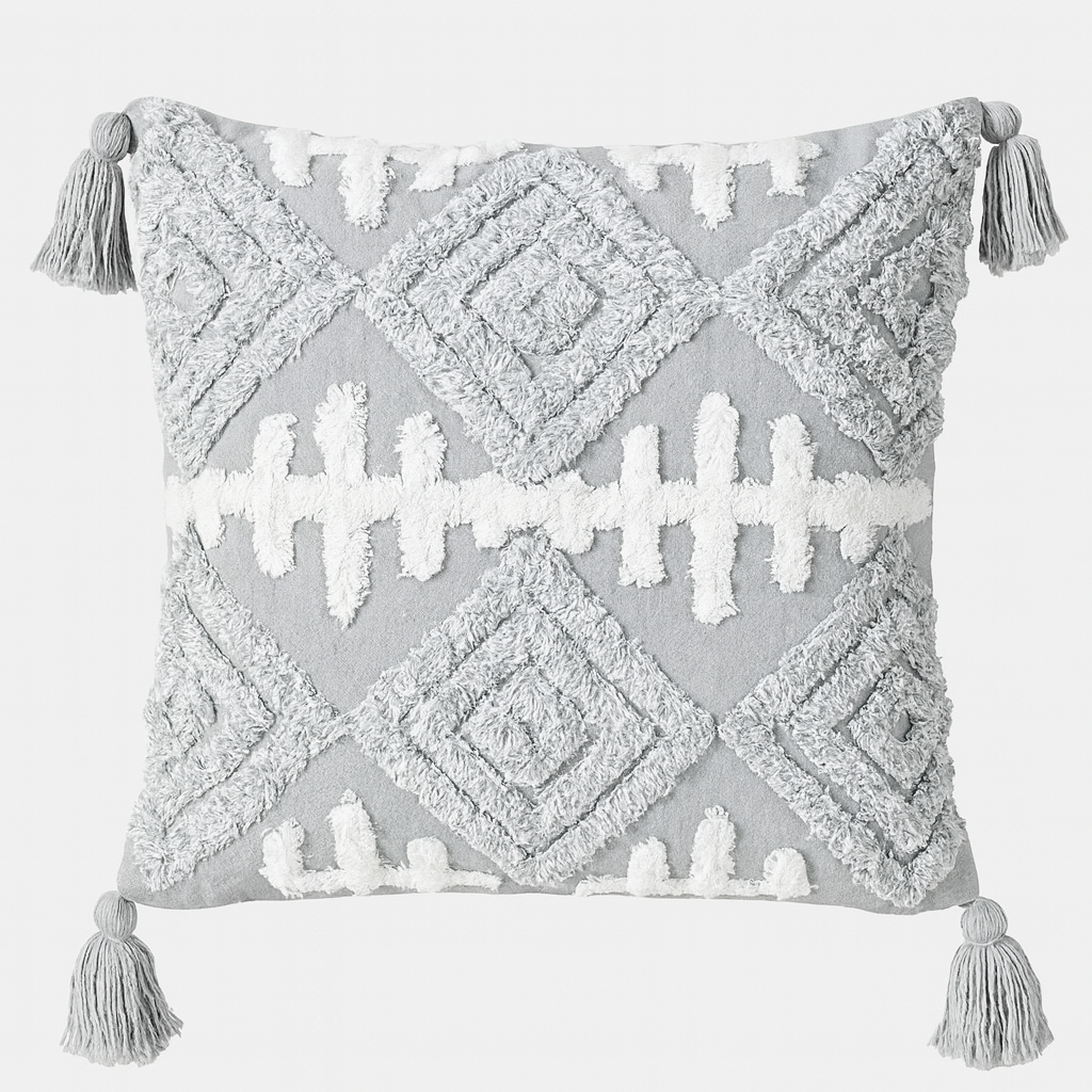 Geometric Diamond Cushion with Tassels - 45x45 cm