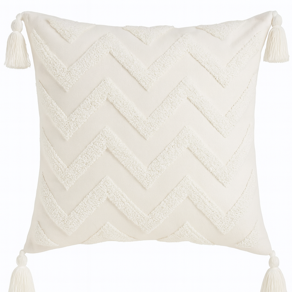 Chevron Textured Cushion with Tassels - 45x45 cm