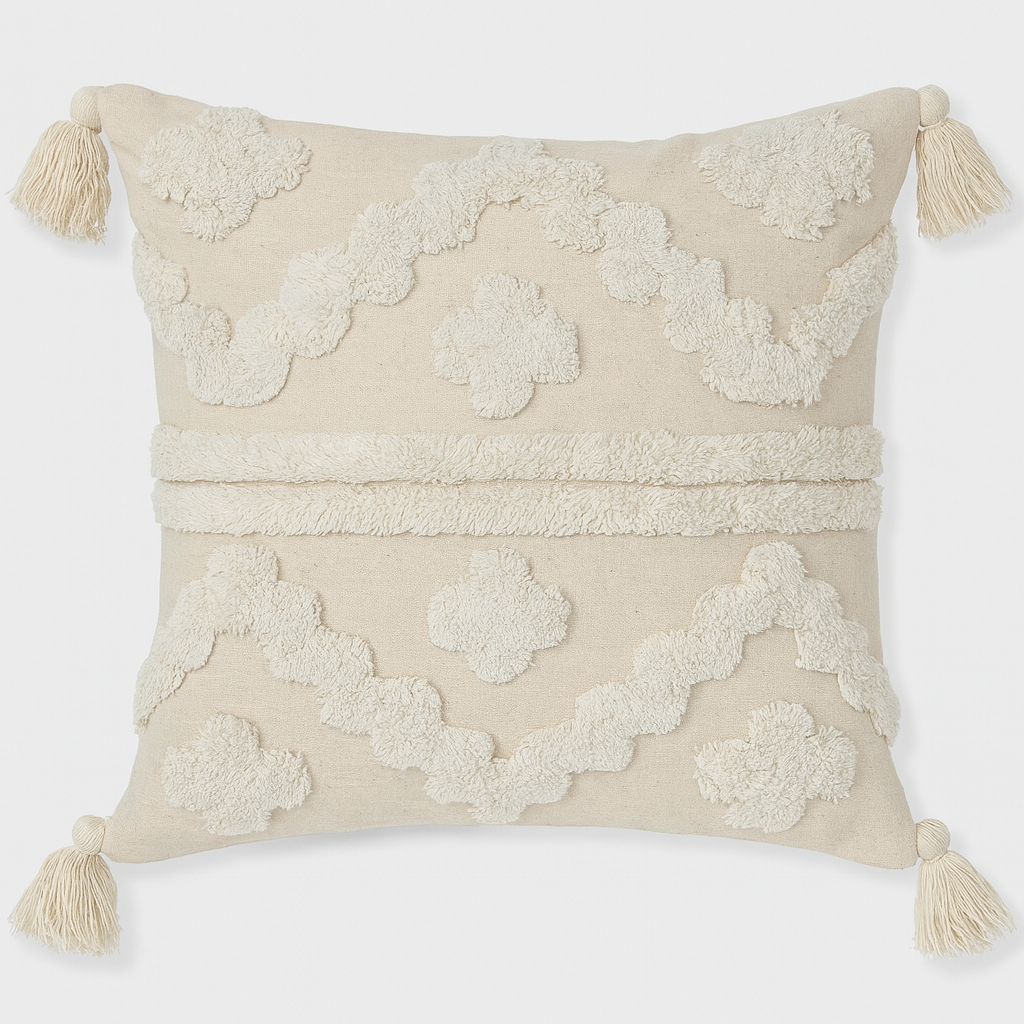 Tufted Medallion Cushion with Tassels - 45x45 cm