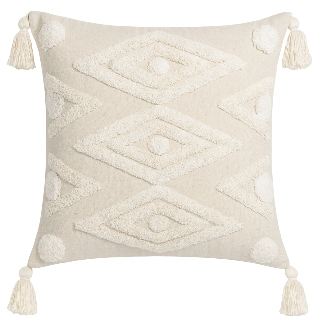 Diamond Tufted Cushion with Tassels - 45x45 cm