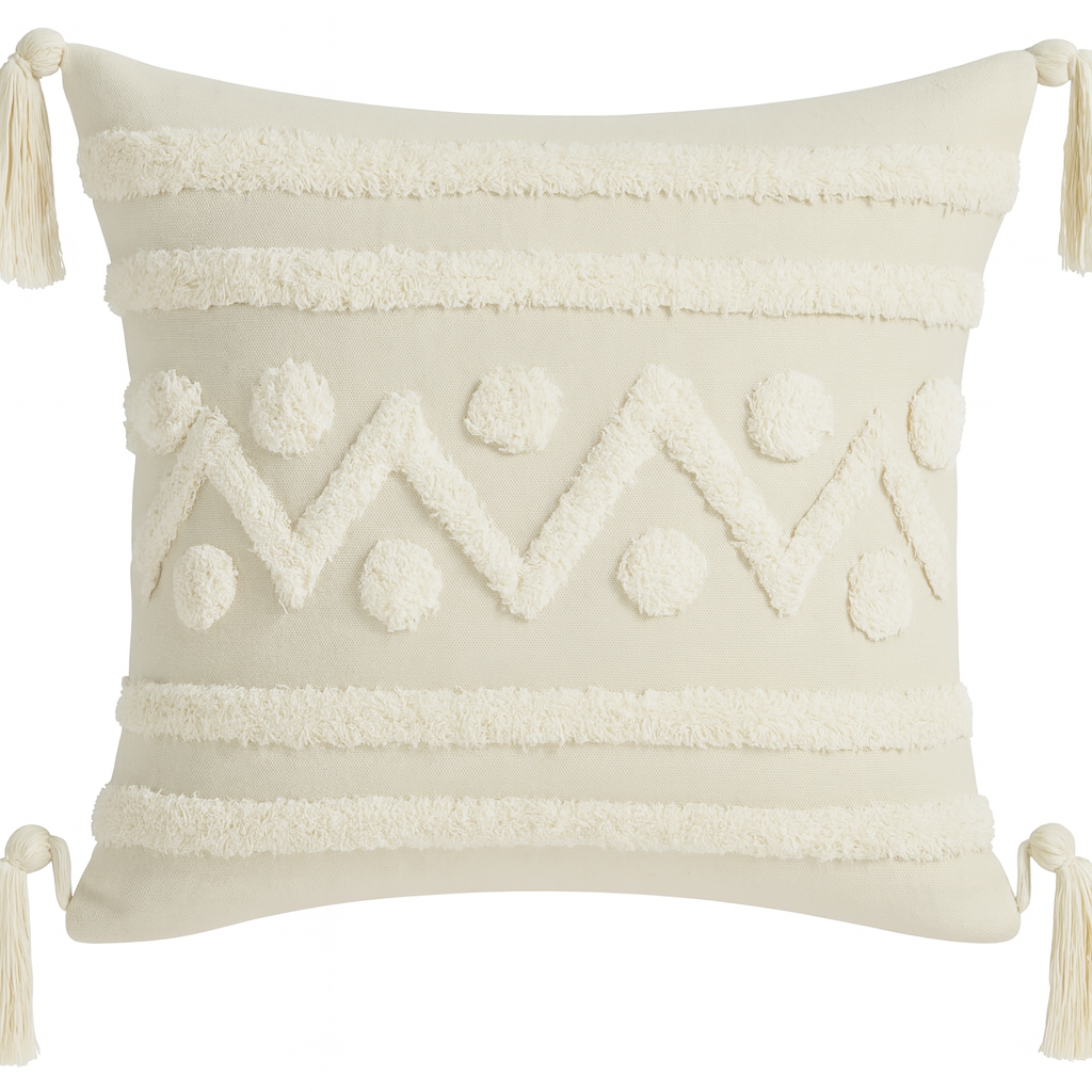 Zigzag Pom-Pom Cushion with Tassels - 45x45 cm