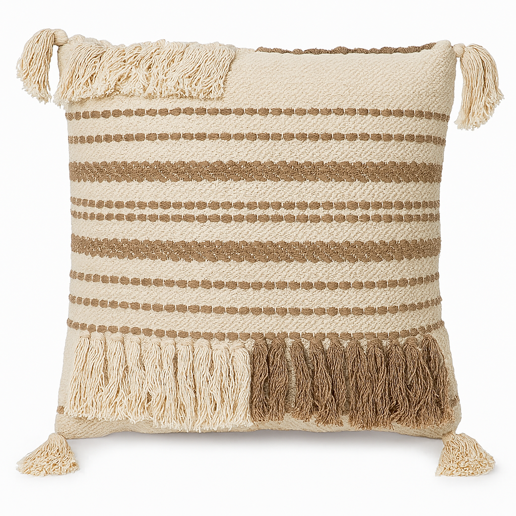 Mocha Fringe Stripe Cushion - 45 x 45 cm