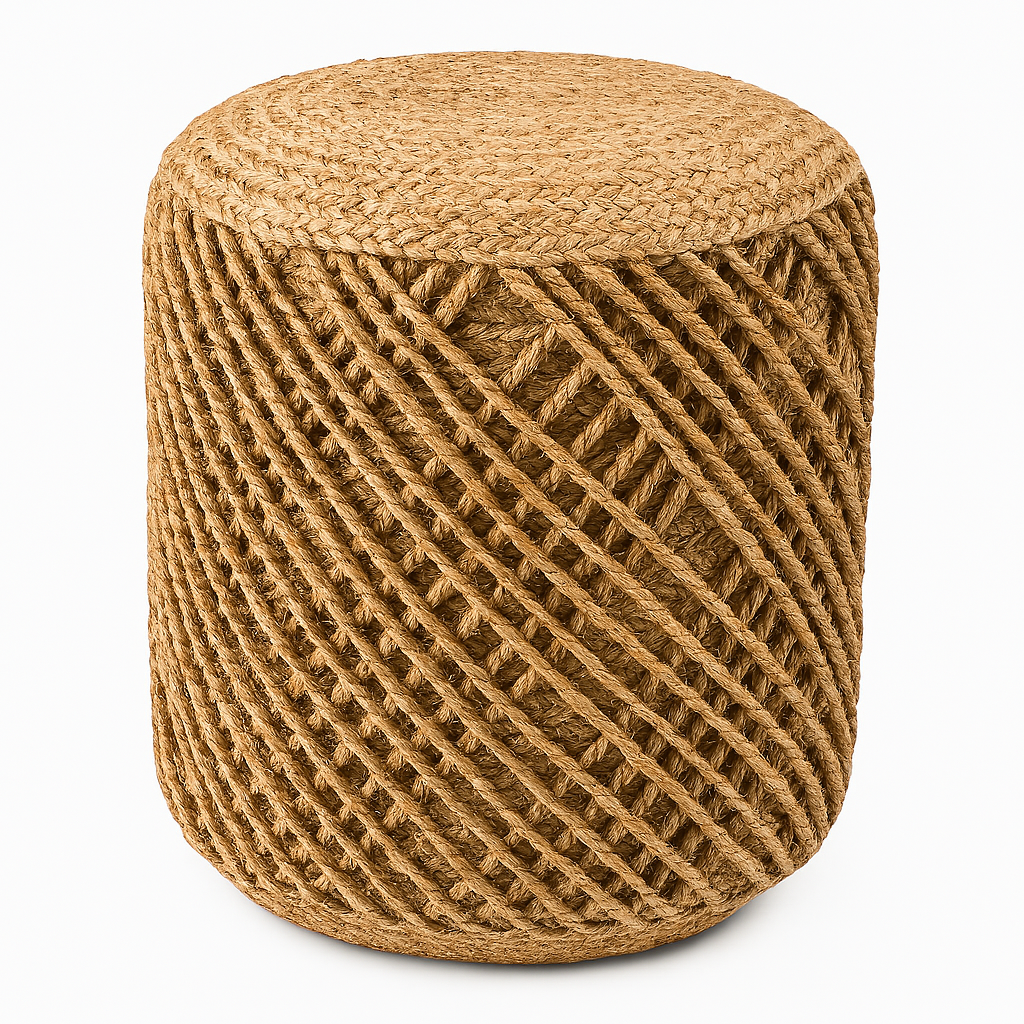 Braided Jute Cylindrical Pouf