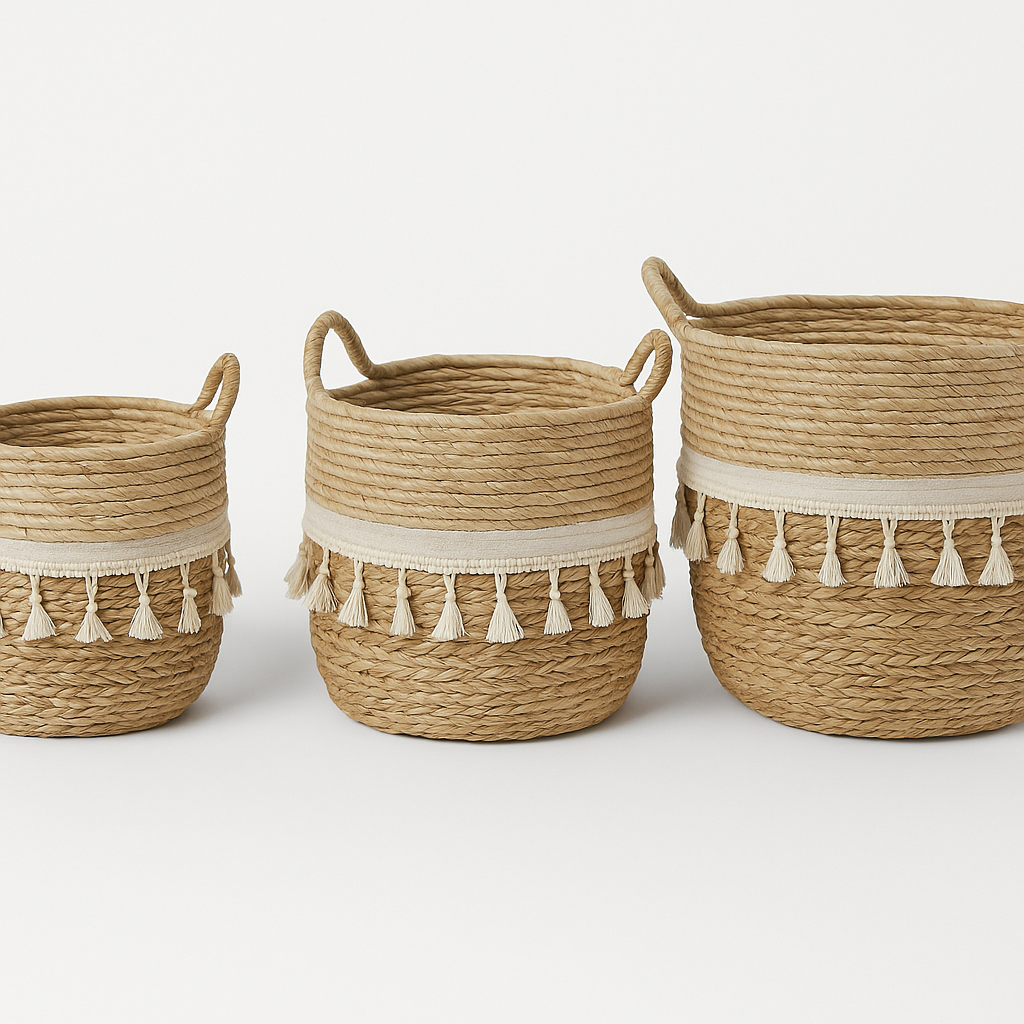 Sahara Tassel Woven Basket - 3 Pcs