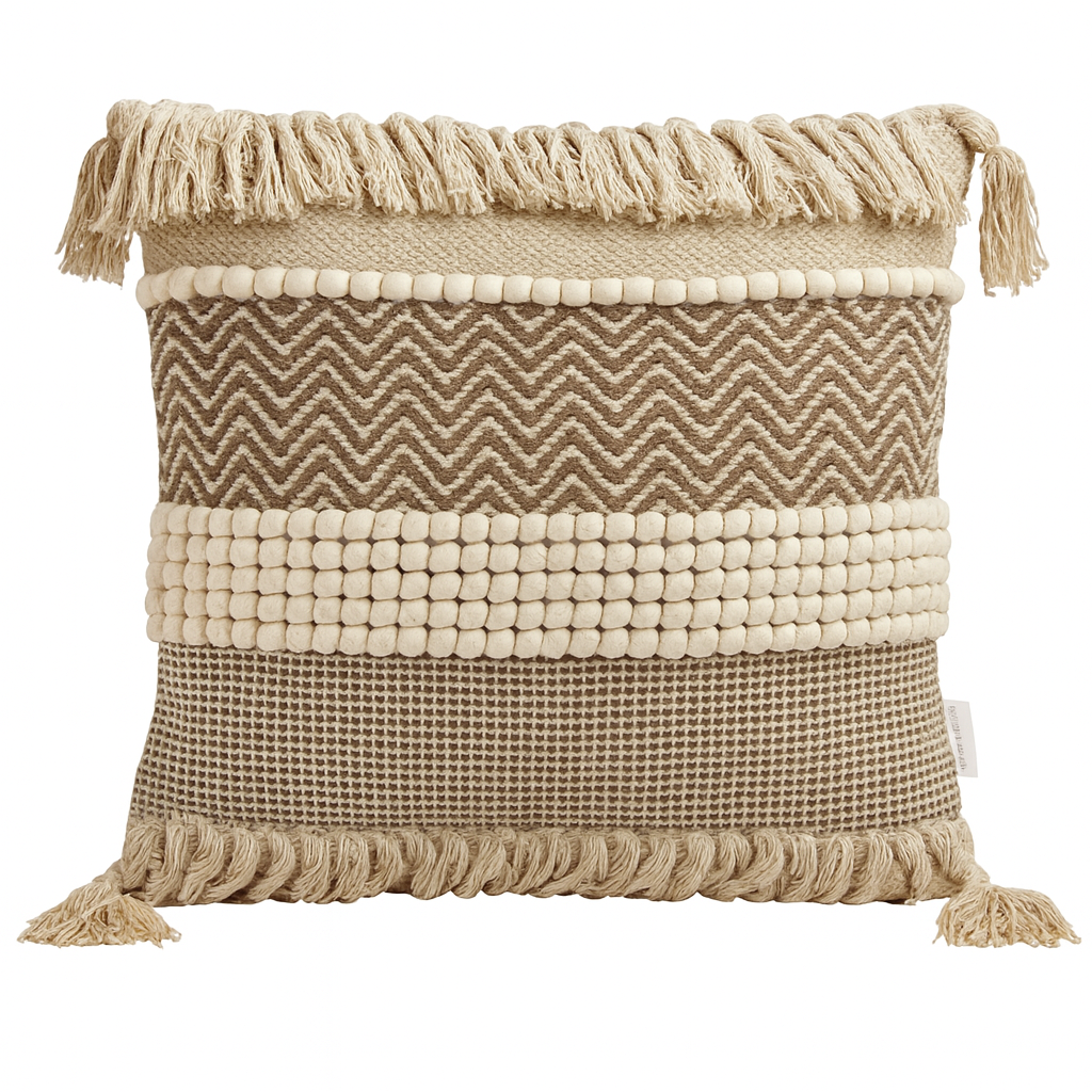Boho Chevron Fringe Cushion - 45x45 cm
