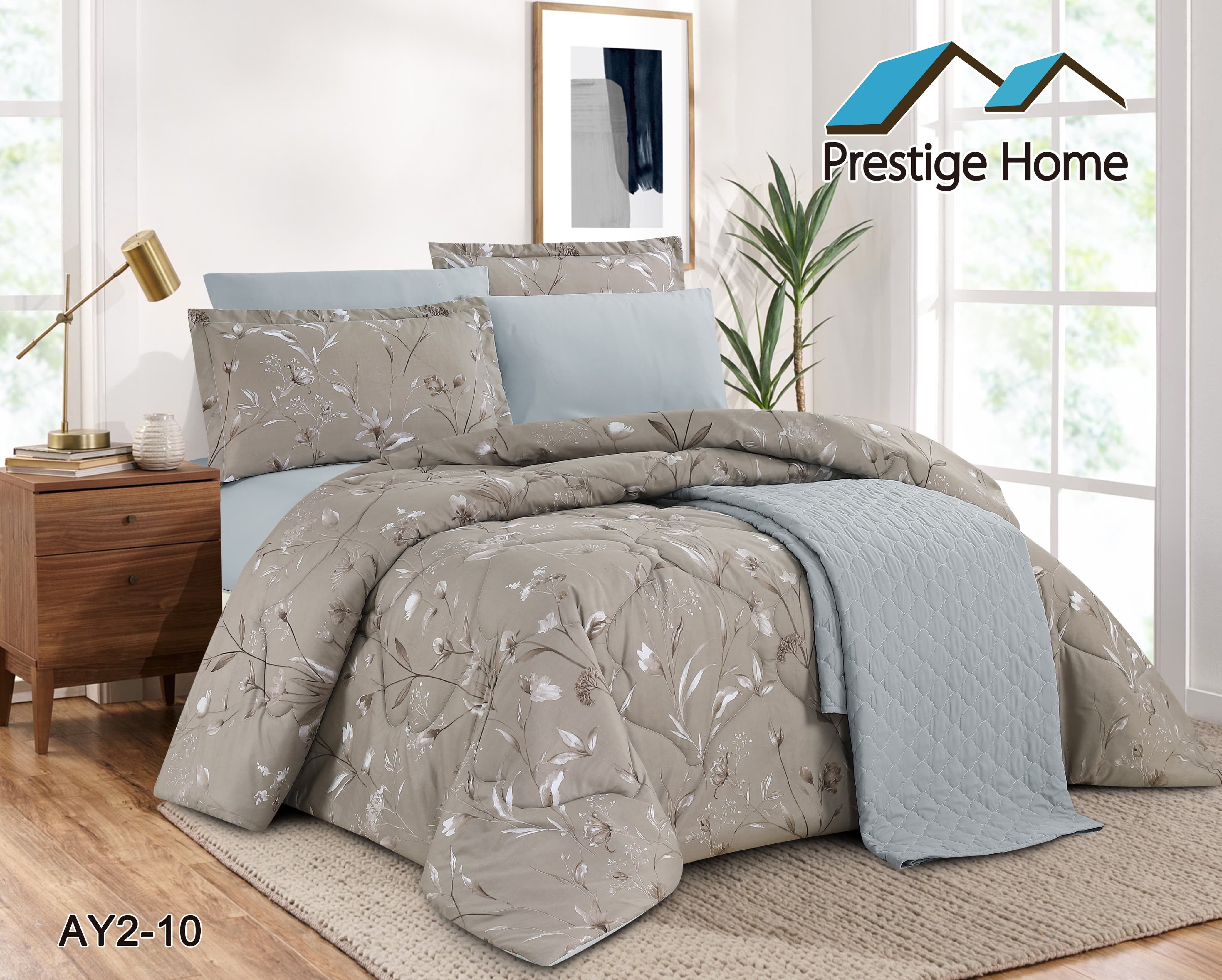 Soft Taupe Floral Comforter Set - Double