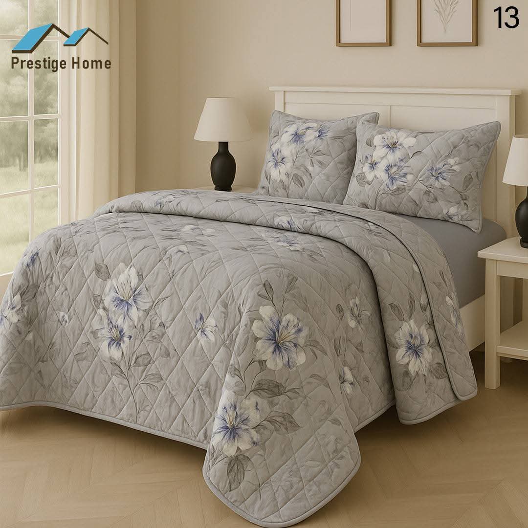 Silver Bloom Quilted Bedspread Set - Single