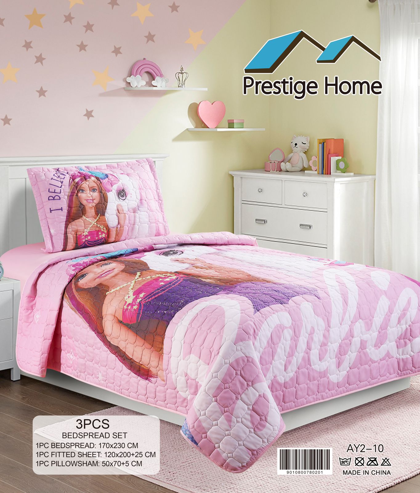 Barbie Pink Bedspread Single set - 3 pieces