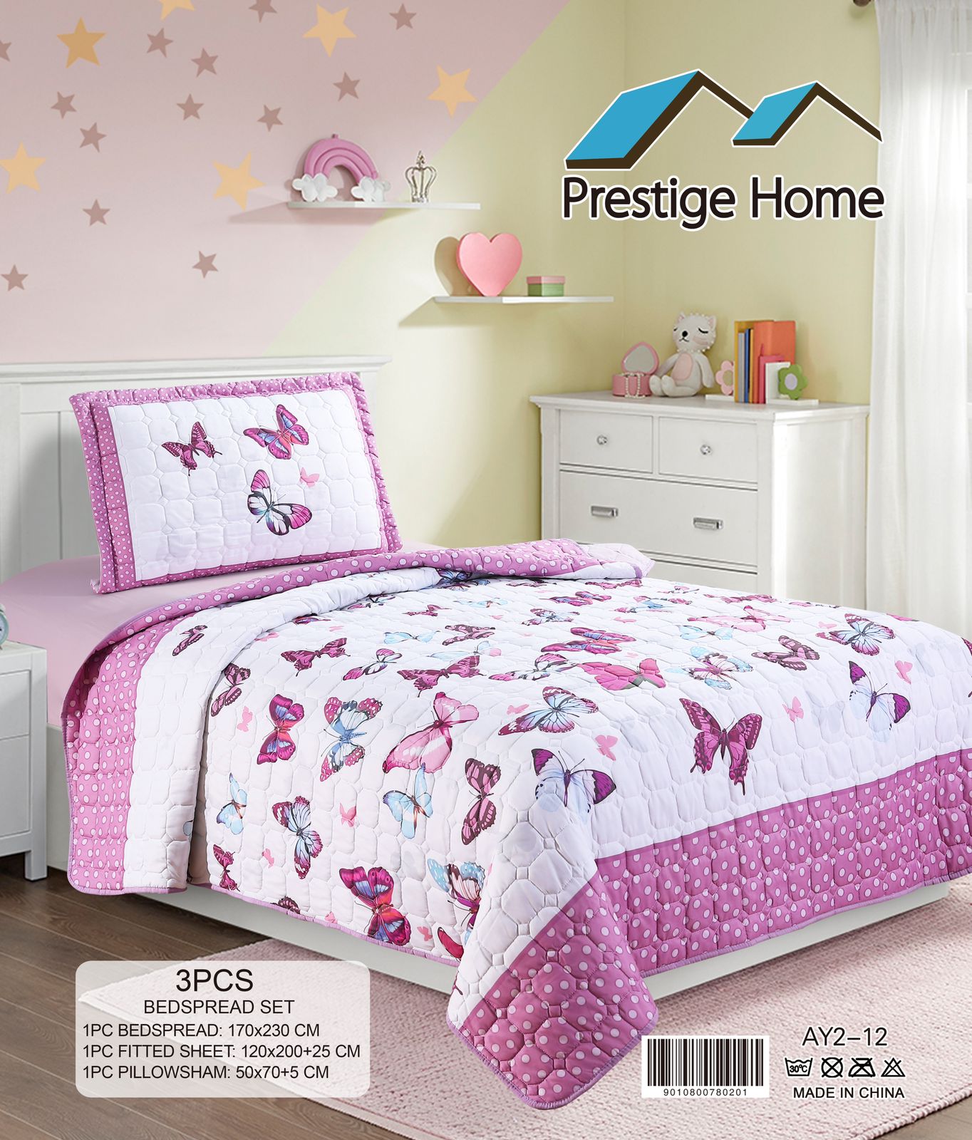 Butterfly purple Bedspread Single set - 3 pieces