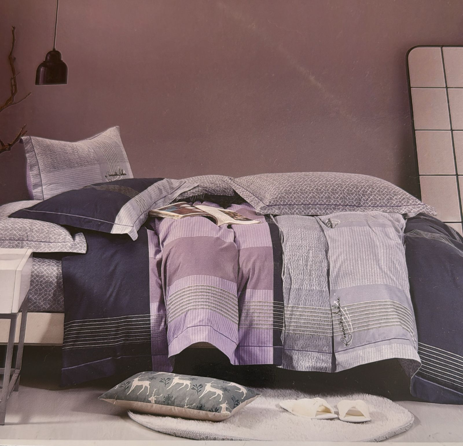 Cotton Geometric Striped Duvet Cover Set - Double