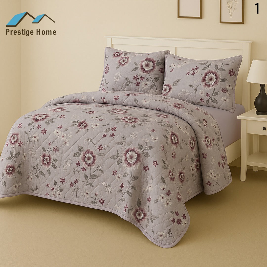 Lavender Bloom Quilted Bedspread Set - Single