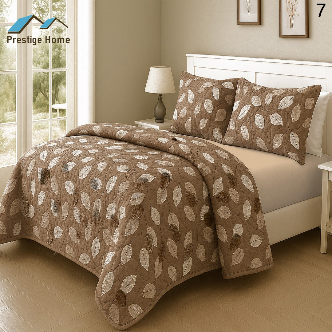Autumn Walnut Leaf Quilted Bedspread Set - Single