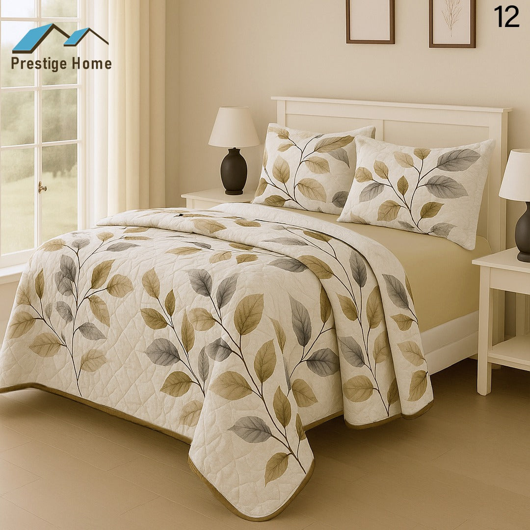 Golden Leaf Whisper Quilted Bedspread Set - Single