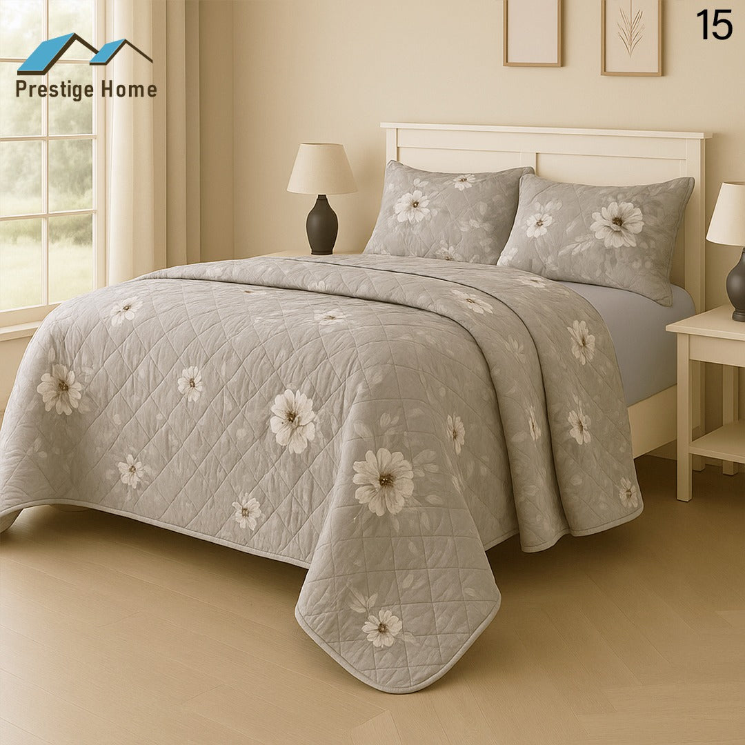 Soft Petal Grey Quilted Bedspread Set - Single