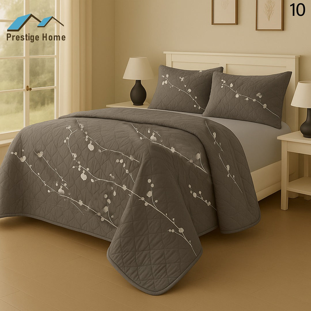 Midnight Blossom Quilted Bedspread Set - Single