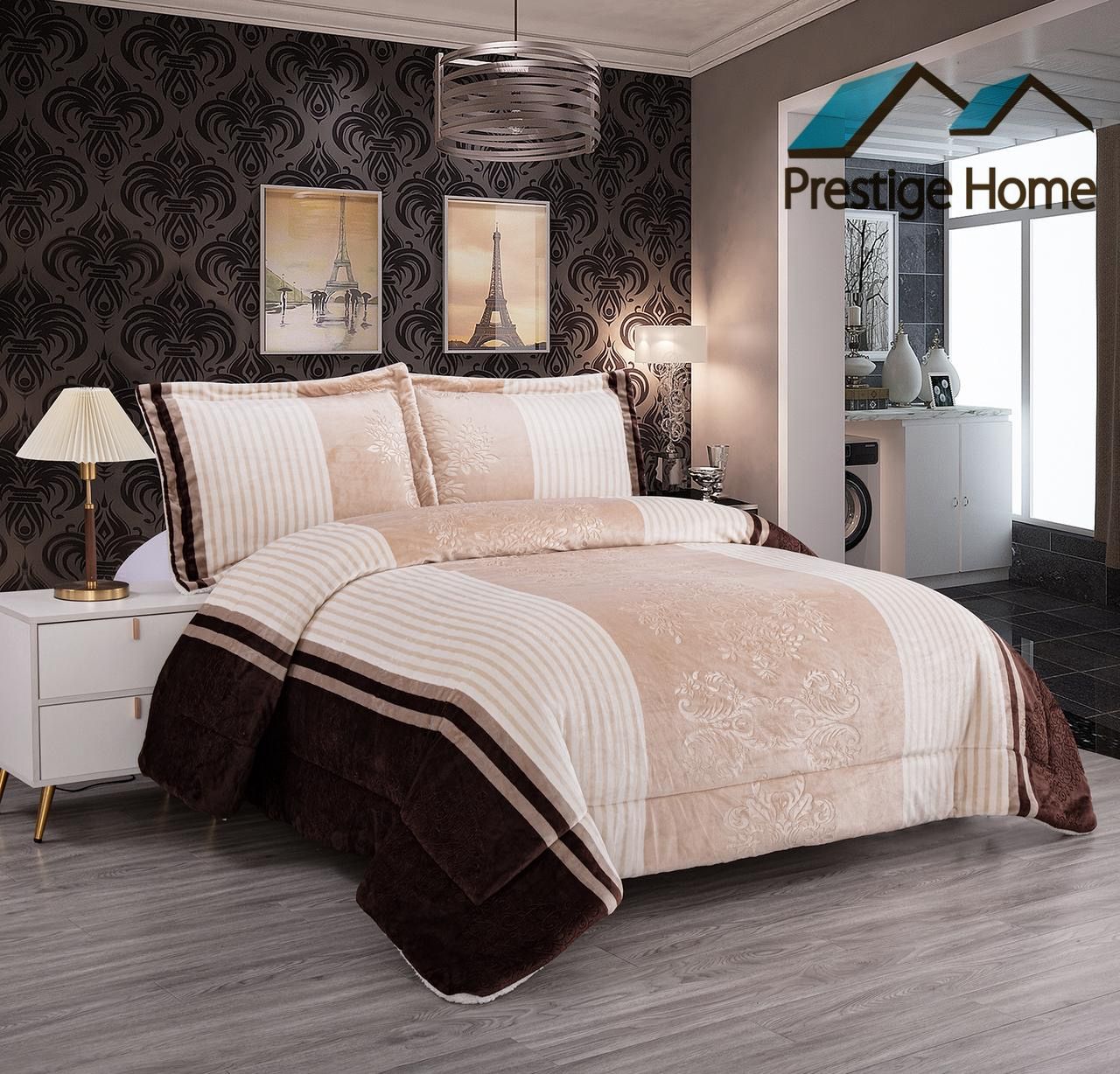 Stripes Flannel Comforter Set - Double