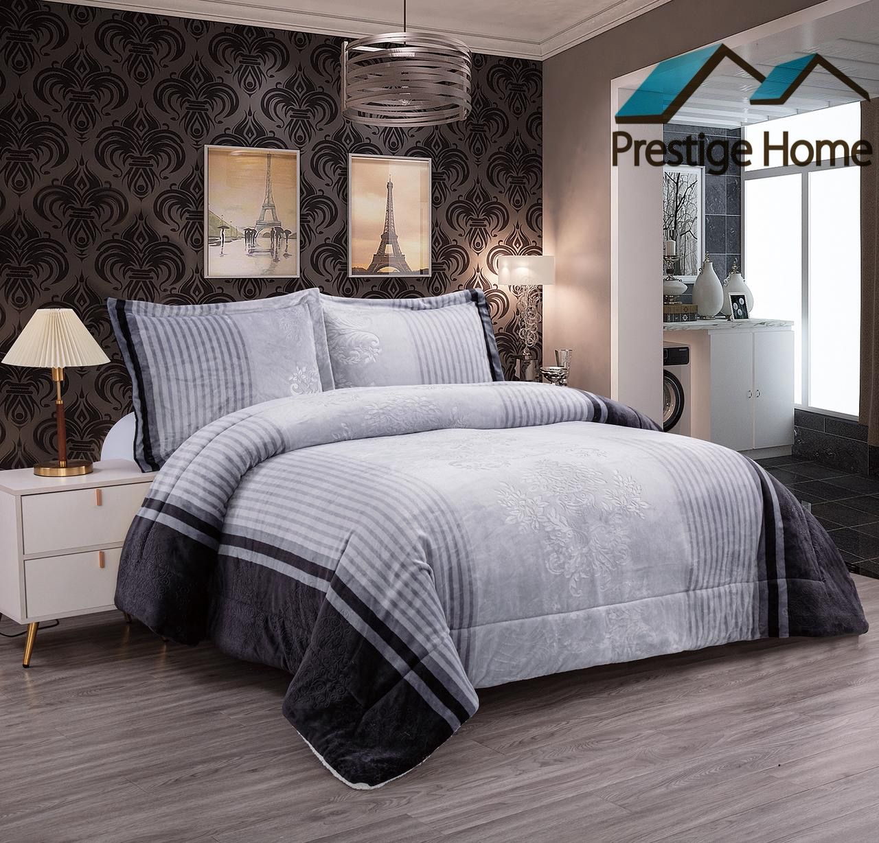 Stripes Flannel Comforter Set - Double