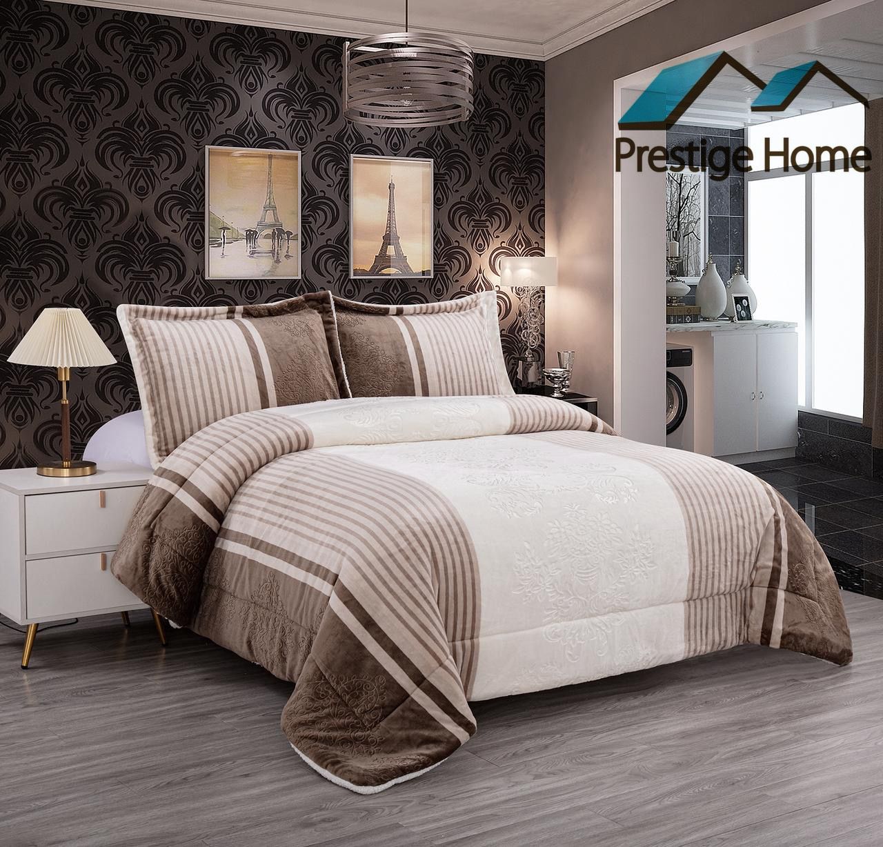 Stripes Flannel Comforter Set - Double