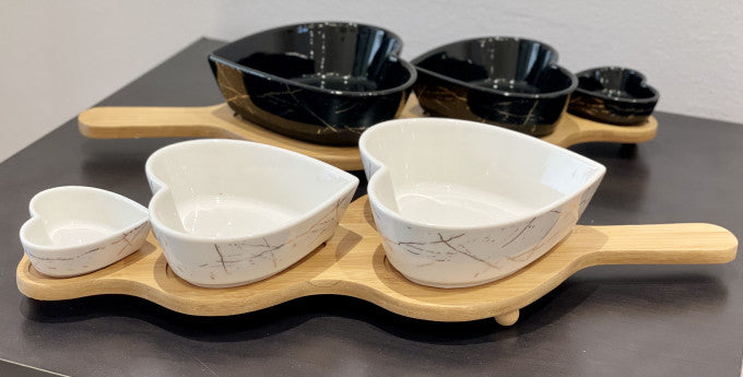 Ceramic Bowls with Wooden Tray