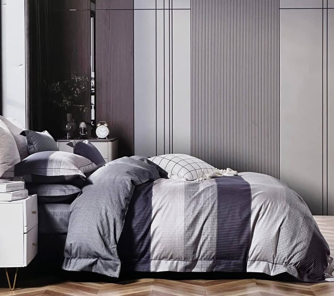 Cotton Midnight Grid Duvet Cover Set - Double