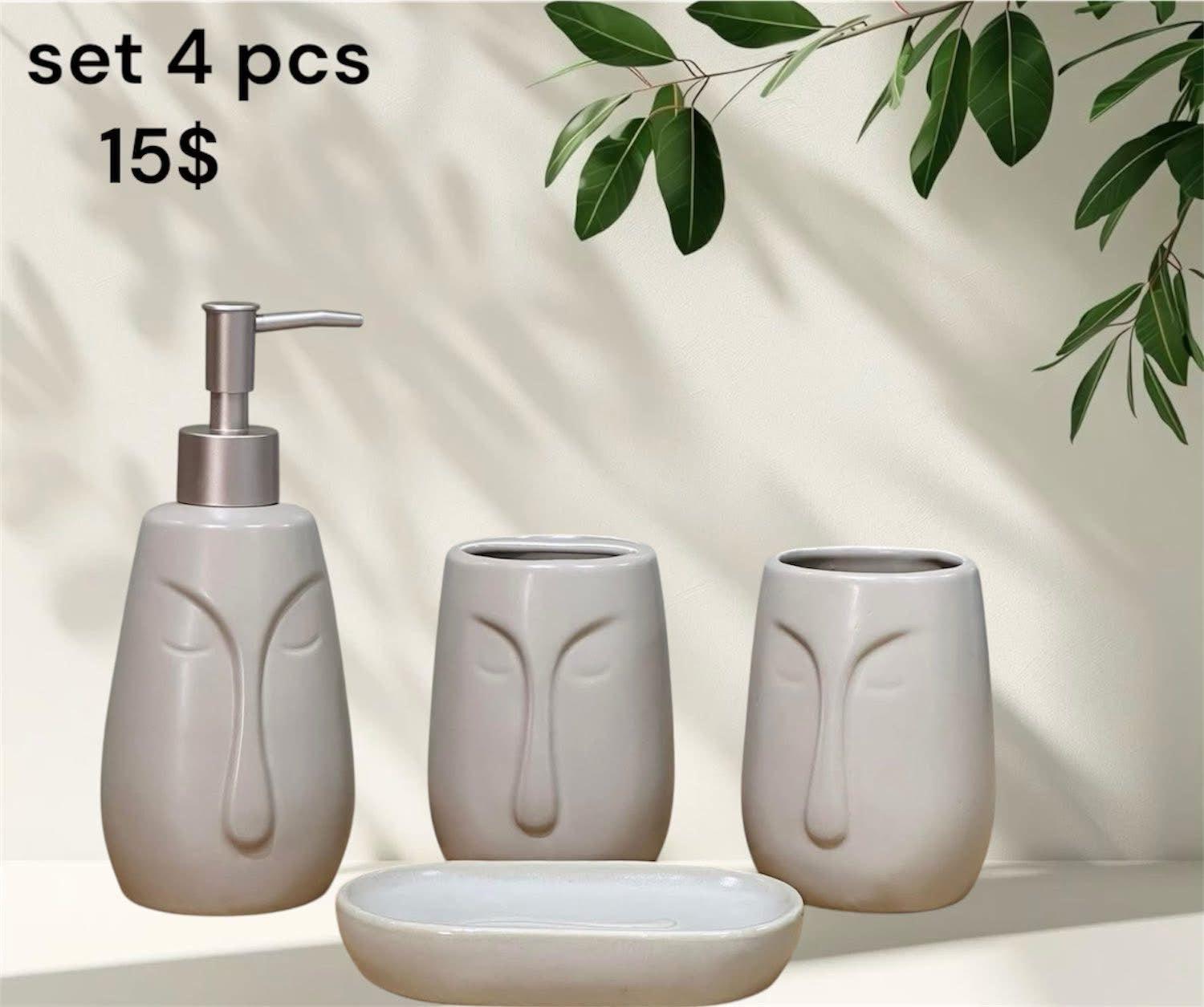Minimalist Face Ceramic Bathroom Set – 4 pcs