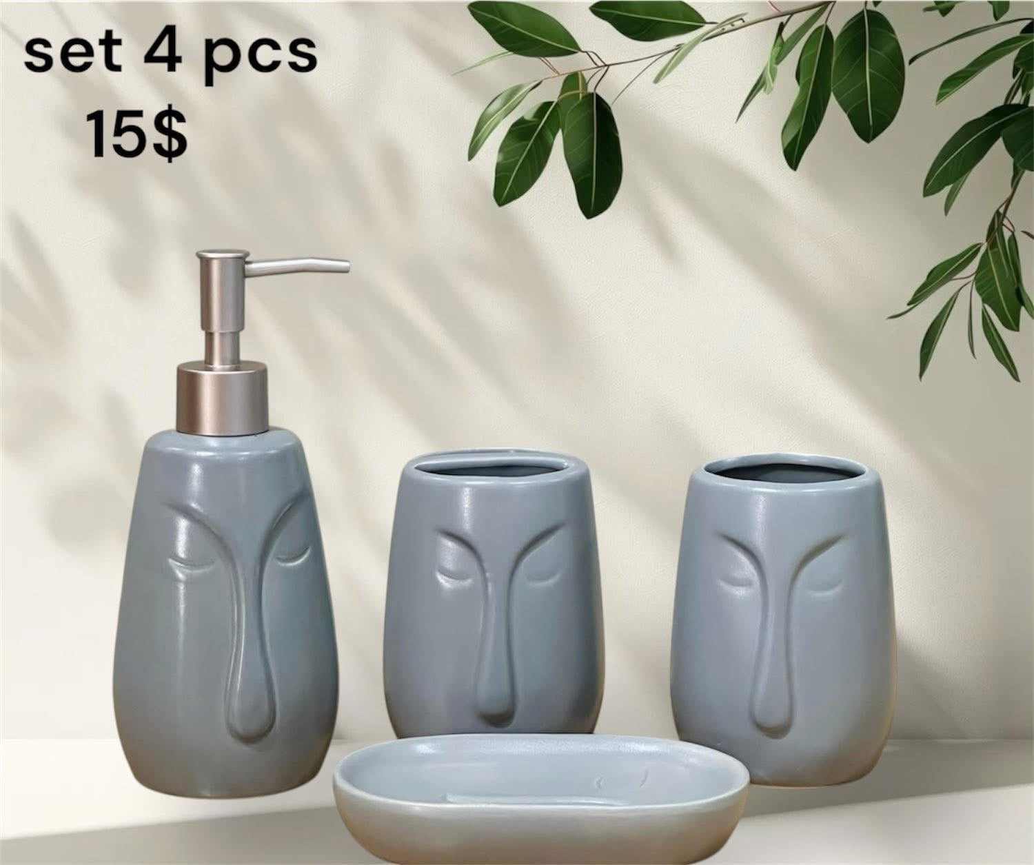 Minimalist Face Ceramic Bathroom Set – 4 pcs