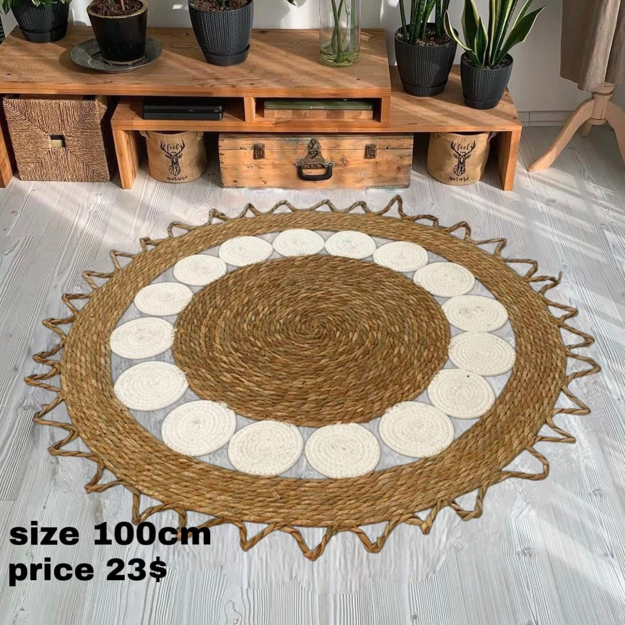 Boho Natural Jute Round Rug – 100cm