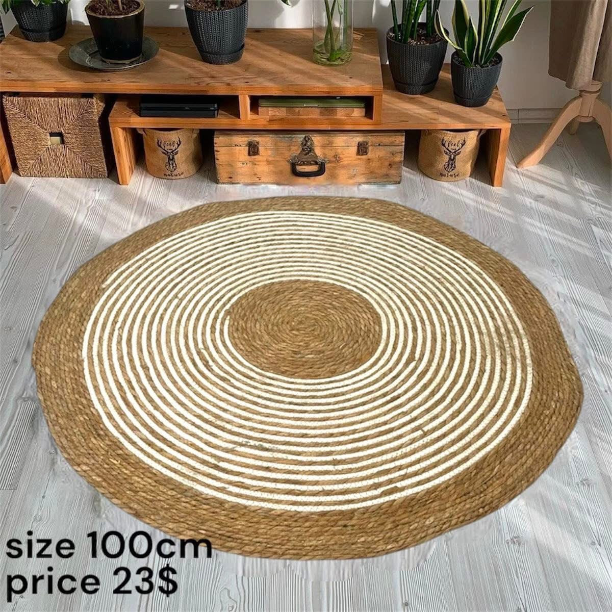 Boho Natural Jute Round Rug – 100cm
