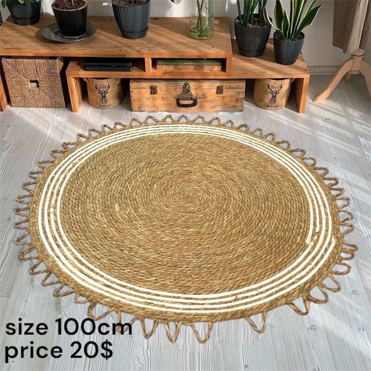Boho Natural Jute Round Rug – 100cm