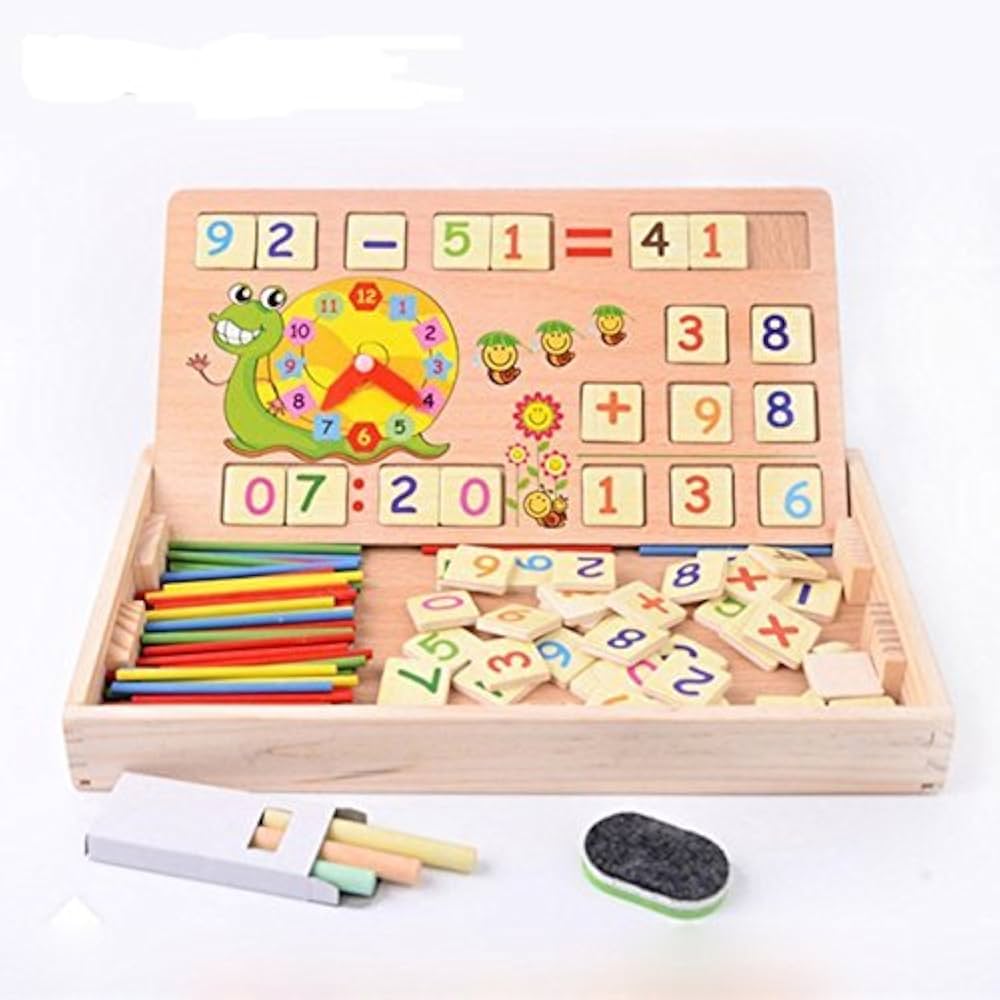 Wooden Montessori Math Learning Board with Clock & Number Tiles