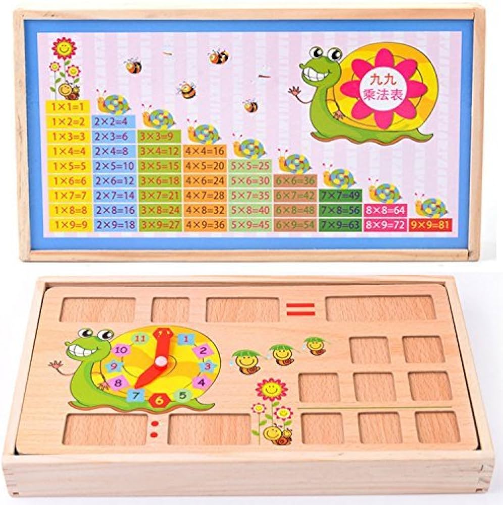 Wooden Montessori Math Learning Board with Clock & Number Tiles
