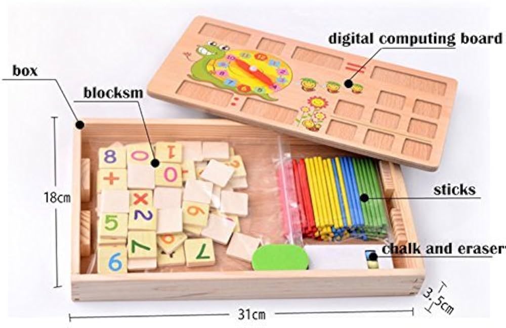 Wooden Montessori Math Learning Board with Clock & Number Tiles
