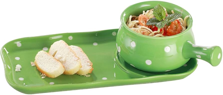 Polka Dot Ceramic Snack and Drink Tray Set