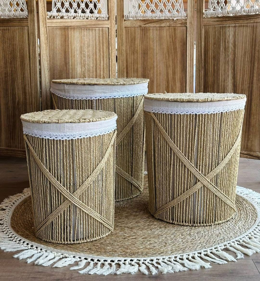 Natural Rope Criss-Cross Basket Set - 3 pcs