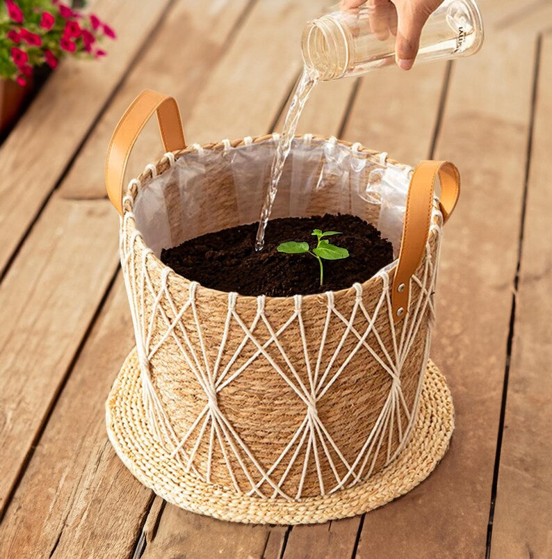 Boho Diamond Weave Storage Basket with Handles - 3 pcs