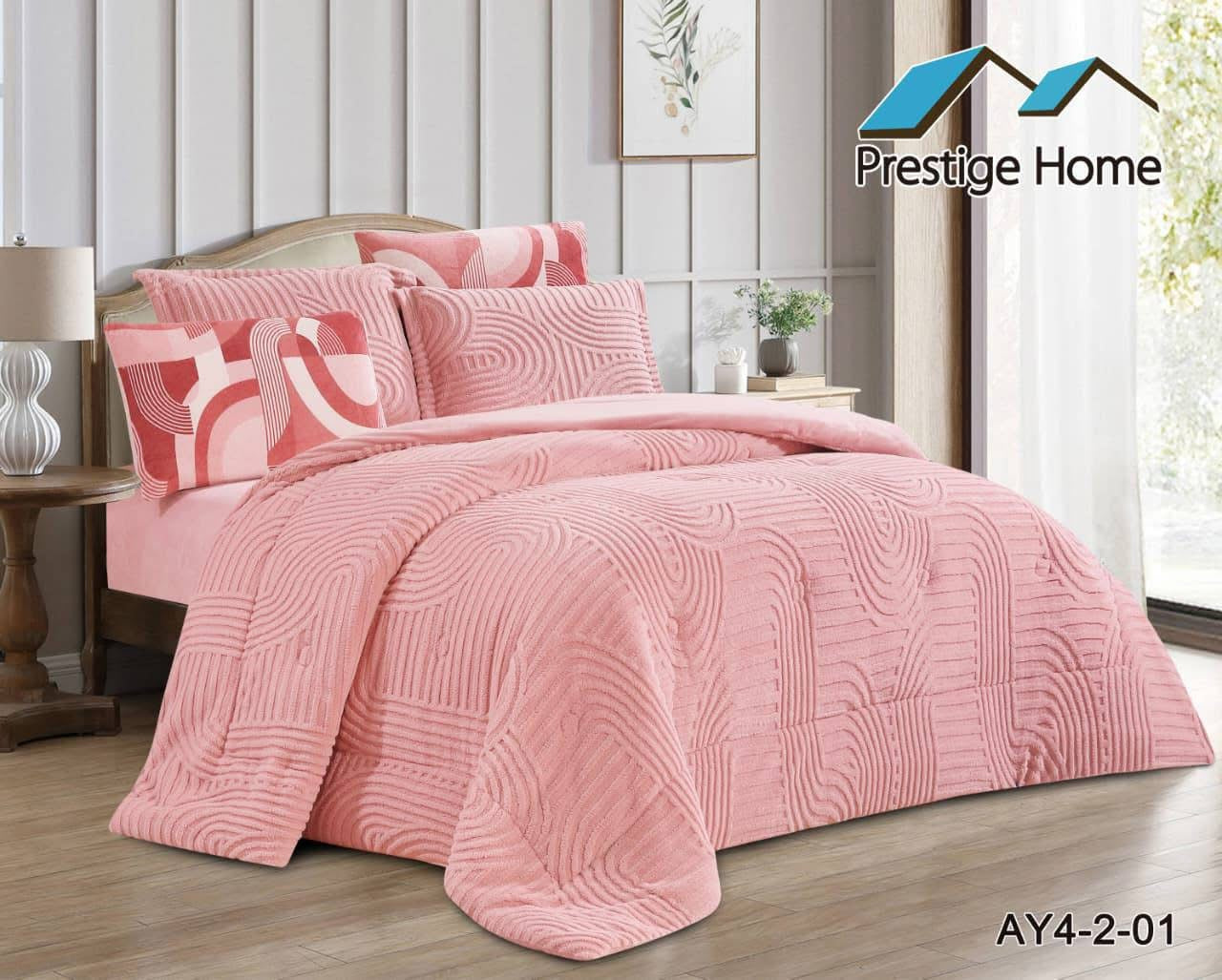 Aurora Sherpa Geometric Comforter Set – Double