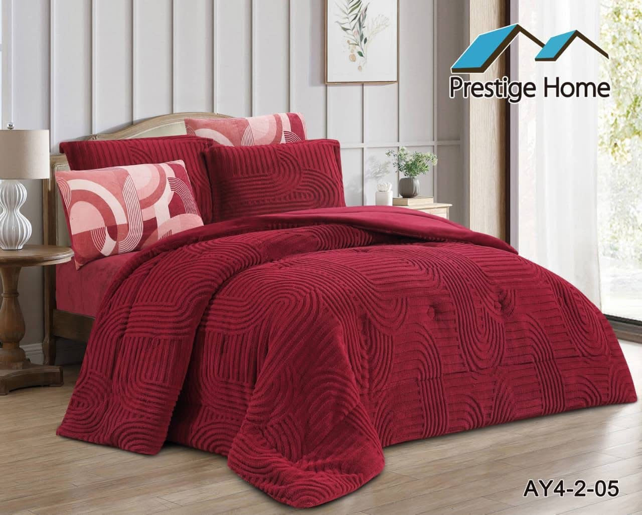 Aurora Sherpa Geometric Comforter Set – Double